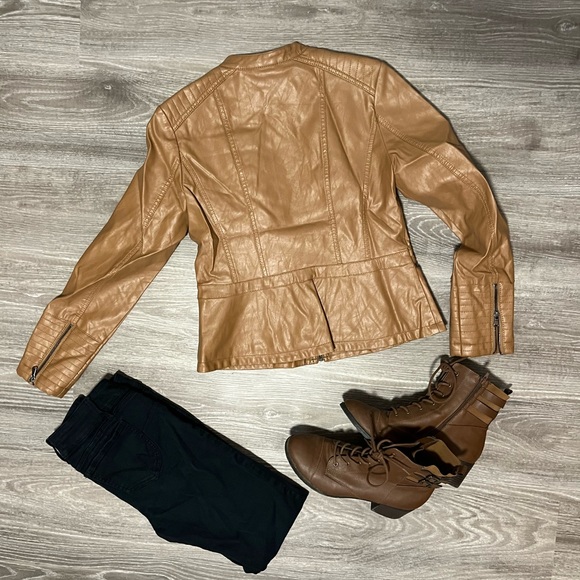Faux leather tan bomber jacket - Picture 3 of 8